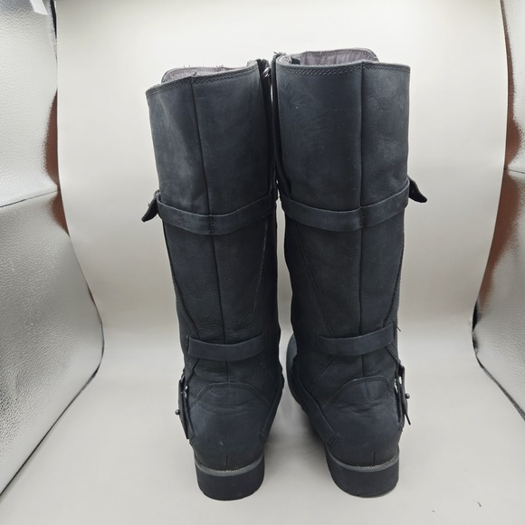 Teva Boots Womens 7.5 Black Waterproof Leather Tall Side Zip Buckle De La Vina - Picture 6 of 12